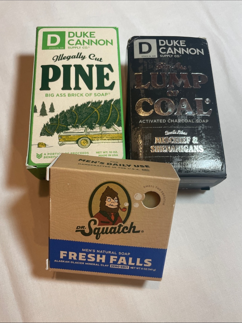 Duke Cannon & Dr. Squatch Soap Trio — Pine, Lump of Coal, Fresh Falls